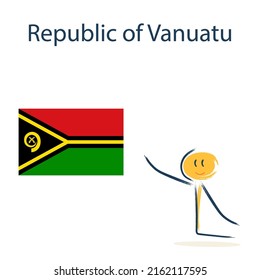 Character With The Flag Of Republic Of Vanuatu. Teaching Children Geography And Countries Of The World