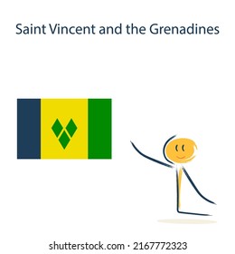 Character with the flag of Saint Vincent and the Grenadines. Teaching children geography and countries of the world