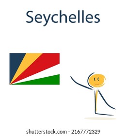 Character With The Flag Of Seychelles. Teaching Children Geography And Countries Of The World