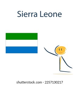 Character with the flag of Sierra Leone. Teaching children geography and countries of the world