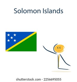 Character with the flag of Solomon Islands. Teaching children geography and countries of the world