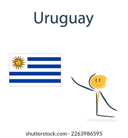Character with the flag of Uruguay. Teaching children geography and countries of the world