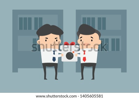 Character flat design. Competitors give gifts as bombs. Eliminate competitors concept. Businessman at office.