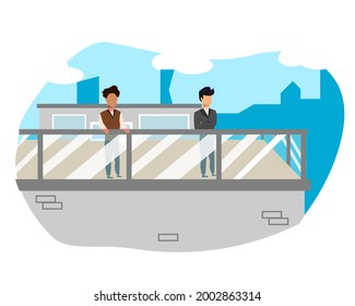 character flat design enjoy the fresh air of success on the balcony of the building