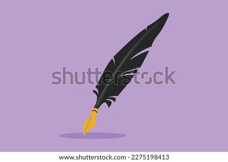 Character flat drawing antique feather quill pen logo, label, flyer, sticker, card, symbol. Old literature and poet writing feather pen supply. Classic stationery. Cartoon design vector illustration