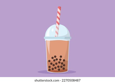 Character flat drawing bubble boba tea drink icon  Food refreshing trendy ice drink  For flyer  sticker  card  logo  symbol  Sweet milk tea drink popular in Asia  Cartoon design vector illustration