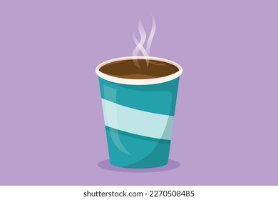 Character flat drawing of coffee paper cup template or cardboard cup with white stripe. Disposable takeout cafe package. Takeaway craft pack. For menu, symbol, logo. Cartoon design vector illustration