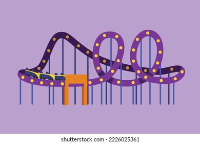 Character flat drawing colorful roller coaster in an amusement park and track high in the sky  Extreme rides that are very popular and young people happiness  Cartoon design vector illustration