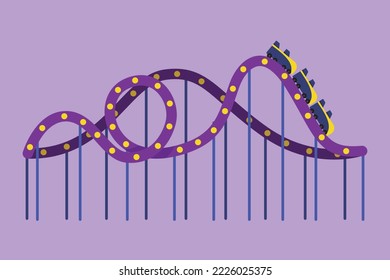 Character flat drawing colorful roller coaster in an amusement park and track high into the sky  Funfair festival play in outdoor concept  Popular extreme rides  Cartoon design vector illustration
