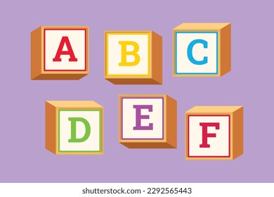 Character flat drawing cute alphabet cubes with letters ABC. Blocks reading education for kid. ABC letters learning blocks for children. Alphabet cubes with letters. Cartoon design vector illustration