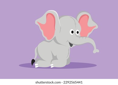 Character flat drawing of elephant plush doll logo, icon, template, symbol. Elephant plush stuffed puppet. Jumbo plush toys. Cute stuffed elephant toys for children. Cartoon design vector illustration