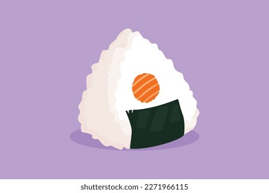 Character flat drawing fresh delicious Japanese onigiri rice restaurant logo emblem. Sushi seafood cafe shop logotype template for cafe, shop, food delivery service. Cartoon design vector illustration