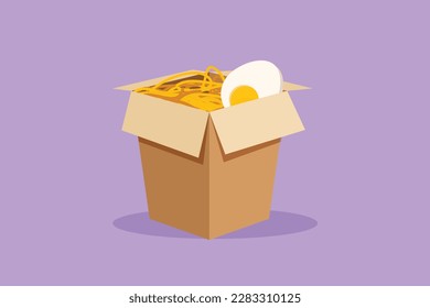 Character flat drawing fresh delicious Japanese spicy noodles on box restaurant logo. Fast food concept for cafe shop or food delivery service. Tasty meal for lunch. Cartoon design vector illustration - Shutterstock ID 2283310125