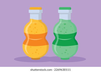 Character flat drawing fresh soft drink on plastic bottle logo label. Emblem drink store for restaurant, shop or food delivery service. Refreshing drink in summer. Cartoon design vector illustration