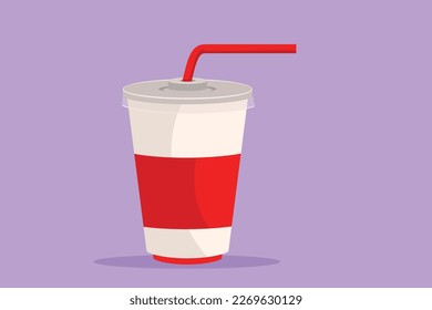 Character flat drawing fresh soft drink on plastic glass logotype. Cafe menu and restaurant badge art concept. Street food icon symbol. Refreshing drink in summer. Cartoon design vector illustration