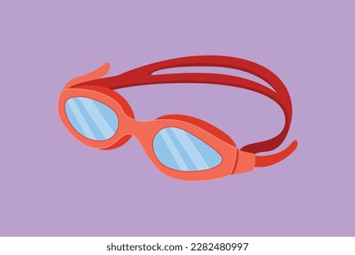 Carácter de gafas de dibujo planas para el logotipo de natación, etiqueta, icono, símbolo. Gafas de natación para competición, torneo. Equipamiento de piscina profesional. Objeto de playa. Ilustración vectorial de diseño de dibujos animados