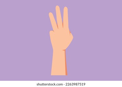 Character flat drawing hand gesture with third place symbol. Number three hand count. Learn to count numbers. Education for children concept. Nonverbal signs. Cartoon style design vector illustration