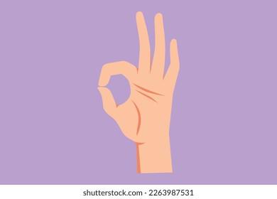 Character flat drawing hand showing okay or perfect gesture. Number three hand count. Learn to count numbers. Nonverbal signs or symbols for human education. Cartoon style design vector illustration