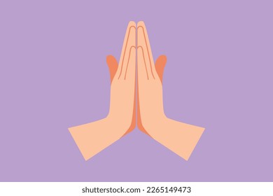 Character flat drawing hands folded in prayer icon. Praying hands with faith in religion. Power of hope or love and devotion. Namaste or Namaskar hand gesture. Cartoon style design vector illustration