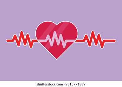 Character flat drawing heart pulse with love shape logo, label, symbol. Heartbeat lone, cardiogram. Beautiful healthcare, medical icon isolated on blue background. Cartoon design vector illustration
