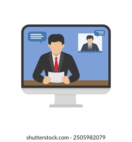 Character flat drawing journalist interviewing young businessman. discussion, speech. Social media, communication concept. Cartoon Anchor design vector illustration