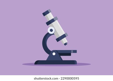 Character flat drawing laboratory microscope to help doctor discover vaccine  Lab microscope to magnify bacteria size under the lens  Back to school   education  Cartoon design vector illustration