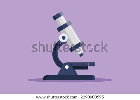 Character flat drawing laboratory microscope to help doctor discover vaccine. Lab microscope to magnify bacteria size under the lens. Back to school and education. Cartoon design vector illustration