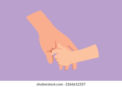 Character flat drawing of mother giving hand to her child. Adorable babies hands holding mom finger. Parenting mother care with love. Parental concept. Happy mother. Cartoon design vector illustration