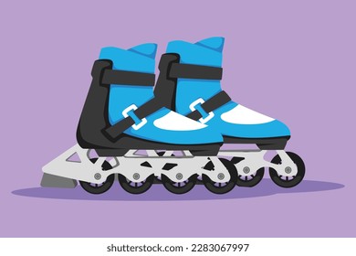 Character flat drawing pair of old retro plastic quad roller skate shoes logo. Healthy fitness sports concept. Vintage classical inline skating boot equipment sport. Cartoon design vector illustration