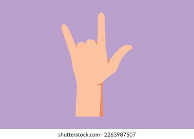 Character flat drawing rock n roll hand gesture symbol. Heavy metal or resistance hand gesture. Nonverbal signs or symbols. Hand variation shape for education. Cartoon style design vector illustration