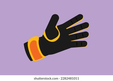 Character flat drawing soccer goalkeeper gloves logo. Goalkeeper protection gloves. Outdoor sport. Sports inventory for competitive and competition game tournament. Cartoon design vector illustration