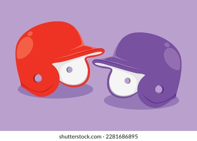 Character flat drawing stylized baseball helmet logo, icon, symbol. Helmet for various team sport like baseball or softball. Outdoor sports for national tournament. Cartoon design vector illustration