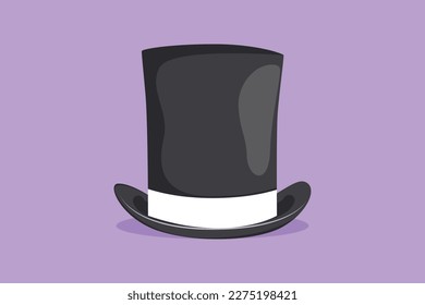 Character flat drawing of stylized black big gentleman hat cylinder with ribbon. Vintage top hat template. Old fashioned clothes. Elegant magic hat. Gentleman style. Cartoon design vector illustration