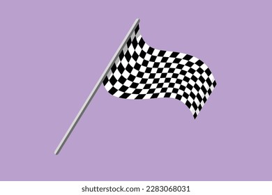 Character flat drawing stylized finish flag icon, logo, label, flyer, template. Racing sign symbol. Checkered racing flag. Black and white flag. Finish, start mark. Cartoon design vector illustration