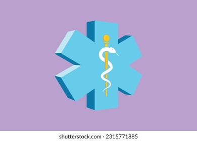Character flat drawing of stylized medical snake health symbol. Medicine system and health care concept. Medical icon. Medicine logo for paramedic staff or hospital. Cartoon design vector illustration