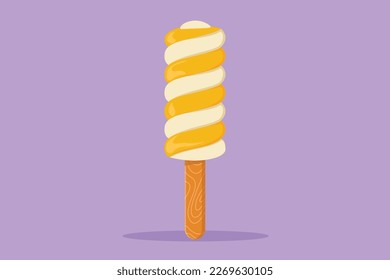 Caracteres planos planos estilizados paletas guardar etiqueta del logotipo. Emblem concepto de postre de palo de hielo dulce para cafetería o servicio de entrega de comida. Icono de postre helado dulce. Ilustración vectorial de diseño de dibujos animados