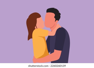 Character flat drawing sweet little girl is hugging   kissing her handsome daddy in cheek while sitting bed at home  Fathers day  Happy father   daughter  Cartoon design vector illustration