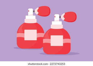 Character flat drawing two beauty perfume flacons and bottles. Cosmetics icon, logotype, label, flyer, sticker, symbol. Perfume flat design cosmetic and spa concept. Cartoon design vector illustration