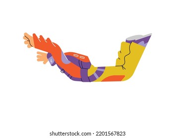 Character flies in free fall during skydiving or parachute jump - flat vector illustration isolated on white background. Extreme sport and adrenaline concepts.