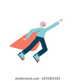 El carácter vuela como un superhéroe. Concepto de inicio. Ilustración vectorial en un estilo plano