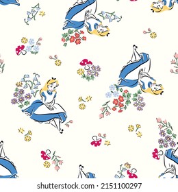 Character and floral seamless repeat pattern