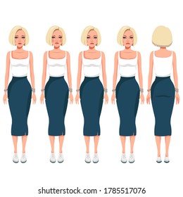 character in front, blonde girl, in different emotions