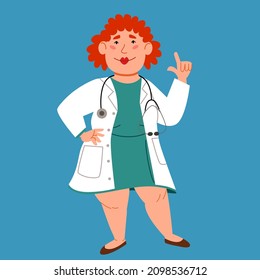The character of a full-length European female doctor.