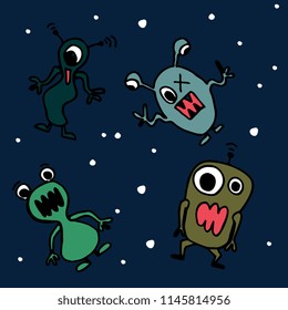 Character of funny alien cute trendy monster in the space