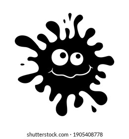 Character Funny blob monster, slime, black stencil, children's illustration, isolated vector in flat style, design, decor, print