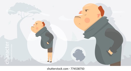 Character funny and comic style. Man angry. Cartoon illustration for animation.