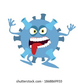 Character funny coronavirus molecula. Vector microbe monster, bacterium organism virus pneumonia illustration. Mascot coronavirus, covid-19
