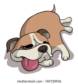 Character, funny dog. The bulldog sleeps with his tongue sticking out