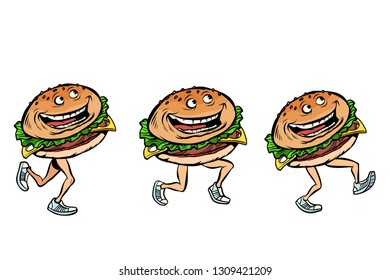 character gait burger set. Comic cartoon pop art retro vector illustration drawing