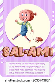 Character game card template with word Salami illustration